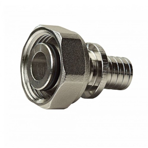 Соединитель латунный Дн 20-3/4" никелированный для PE-X труб под евроконус с накидной гайкой RAUTITAN Rehau в Омске