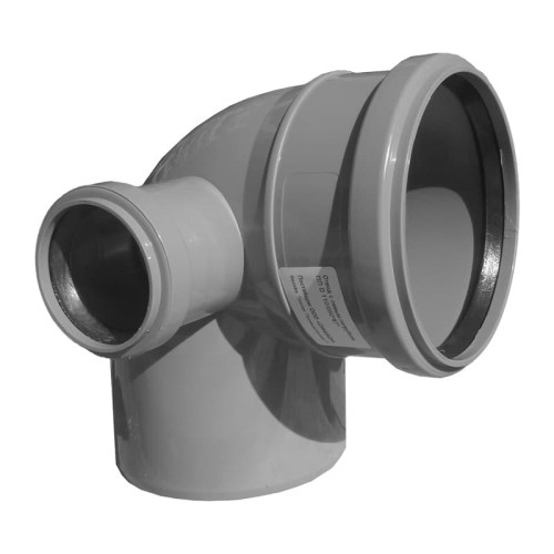 Отвод канализационный PP-H с выходом левый серый Дн 110-110 87гр б/нап в/к VALFEX в Омске