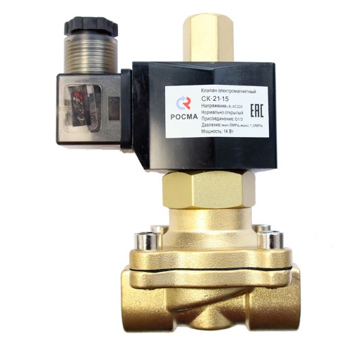 Клапан электромагнитный латунный с катушкой с внутренней резьбой 1,6 МПа НЗ СК-11 Росма 20 мм 3/4" в Омске
