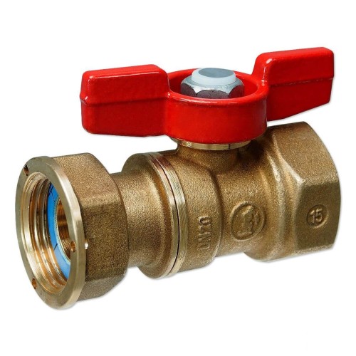 Кран запорный латунный стандартнопроходной для счетчиков с ручкой-бабочкой ВР-накидная гайка Ру 42 R251P Giacomini 20 мм 3/4" в Омске