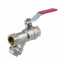 Кран запорный латунный с фильтром полнопроходной с ручкой-рычагом ВР (ВН) Ру 25 BV.631 MVI 20 мм 3/4"