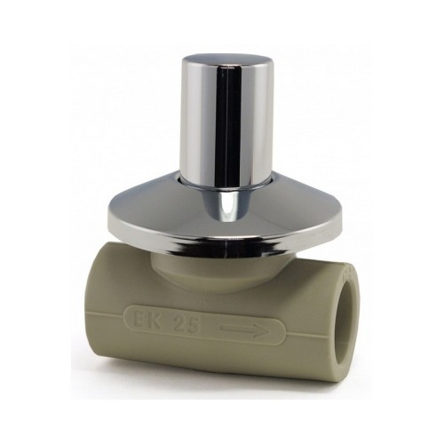 Кран полипропиленовый PP-R запорный прямой стандартнопроходной с внутренней пайкой серый ручка-вентиль Ру 10 Wavin Ekoplastik 25 мм ГОСТ 32415-2013 в Омске