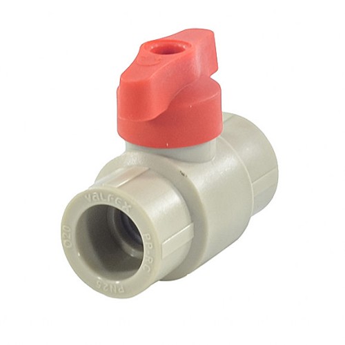 Кран полипропиленовый PP-R запорный прямой стандартнопроходной с внутренней пайкой серый ручка-бабочка Ру 25 VALFEX 25 мм ГОСТ 32415-2013 в Омске