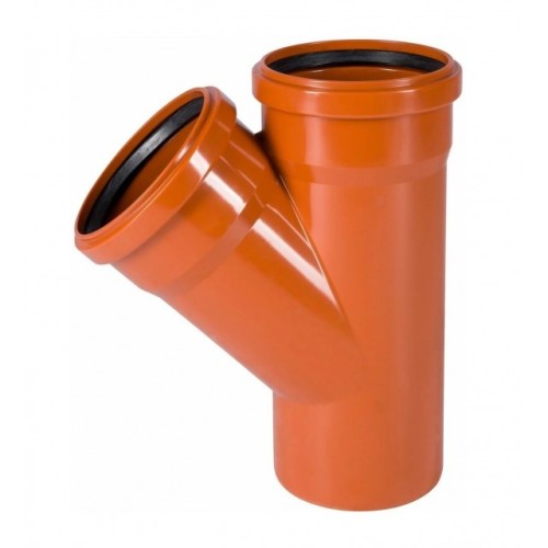 Тройник НПВХ (ПВХ) с раструбом Дн 160-110 45гр коричневая безнапорный в/к Хемкор в Омске
