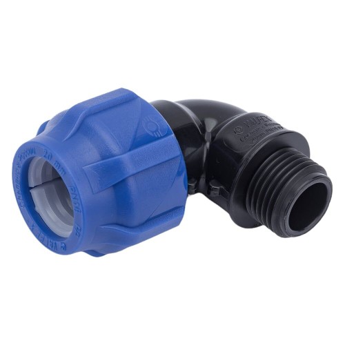 Отвод ПЭ компрессионный Дн 50-1 1/2" 90гр Ру-16 НР (НАР) RTP (РосТурПласт) в Омске