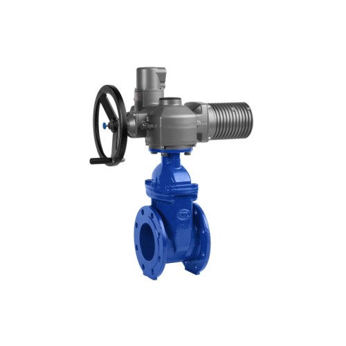 Задвижка чугунная фланцевая с электроприводом AUMA SA16.2 380В и обрезиненным клином KR12 500 мм в Омске